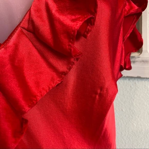 RED SILK DRESS Pure Silk 100% with Ruffles Size 8 Medium - Picture 7 of 14